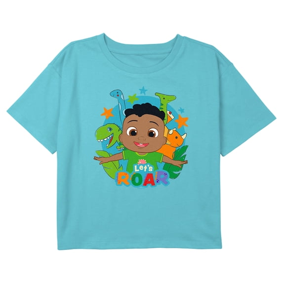 Girl's CoComelon Let's Roar Cody Graphic Cropped T-Shirt Blue Small