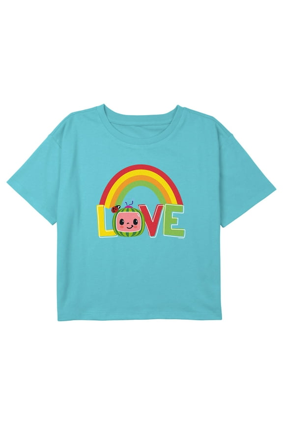 Girl's CoComelon Love Watermelon Logo Graphic Cropped T-Shirt Blue X Large