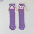 thumbnail image 1 of Girl's Colorful Novelty Socks, Funny Big Mouth Design with Braids Mid-Calf Crew Socks, Quirky Gift for Boys Girls, Purple, One Size, 1 of 4