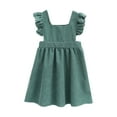 thumbnail image 1 of Girl's Corduroy Sleeveless Dresses, Ruffle Sleeveless Vests Skirt Dress Square Neck Princess Pleated Tank Dress Kids Short Sleeve Midi Dress Green 4-5Y, 1 of 3