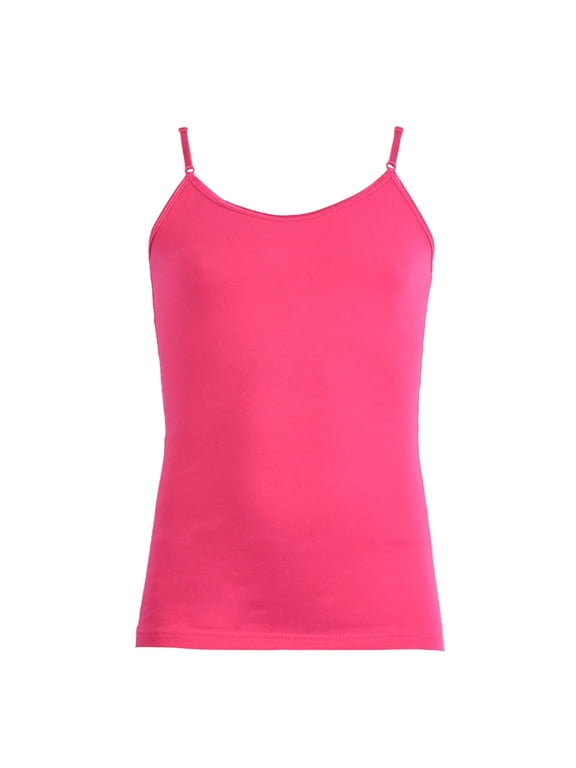 Girl's Cotton Basic Solid Camisole Adjustable Strap Tank Top Undershirts , Hot Pink L, 1 Pack