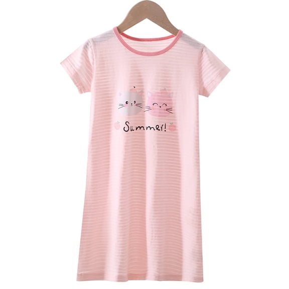 Girl's Cotton Nightgowns Cotton Summer Princess Nightgown Short Sleeve Cutedresses for Toddler Clothes 3-14 Years