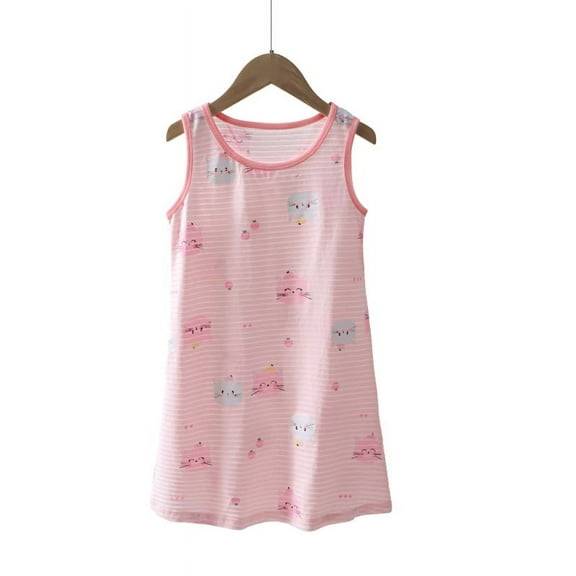Girl's Cotton Nightgowns Cotton Summer Soft Cute Print Short Sleeve Dress Kid Modal Clothes 3-14 Years