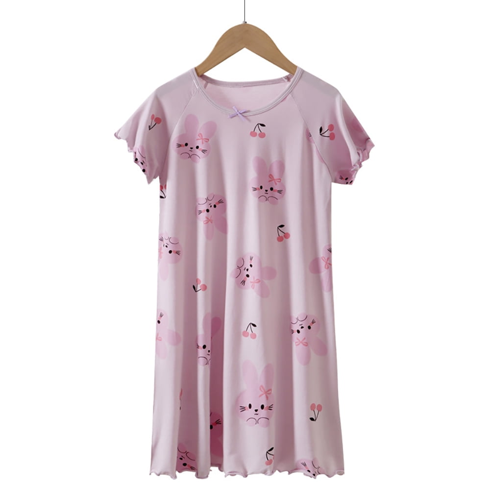 Girl's Nightgowns Cotton Summer Toddler Soft Short Sleeve Sleep Dress ...