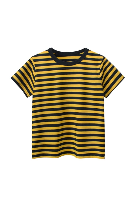 Girl's Cotton Striped T-Shirt Comfort Kids Summer Short Sleeve Tops Pullover Crewneck Tees for Boys 2-12 Years