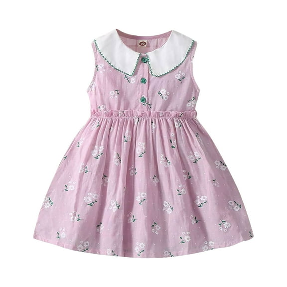 Girl's Cotton Summer Dress, Floral Print Sleeveless a Line Casual Dresses, Kids Cute Princess Sundress Child Sparkly Mini Dress 110
