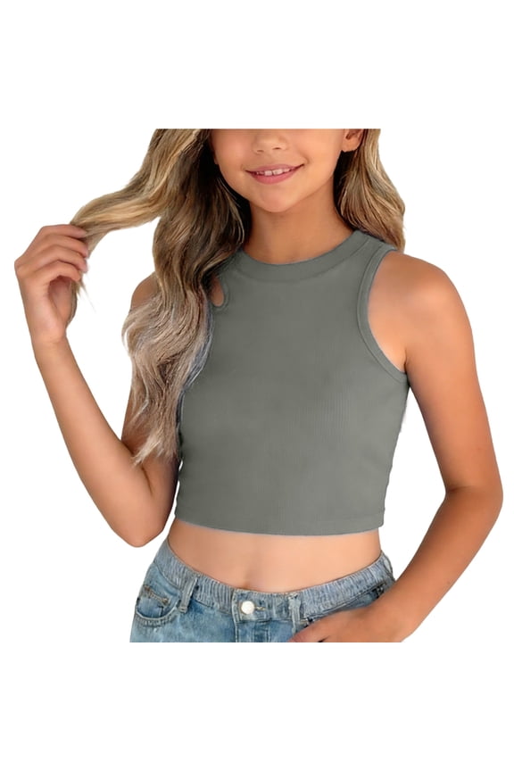 Girl's Cotton Tank Tops Sleeveless Crew Neck Racerback Athletic Tee Shirts Summer Casual Lightweight Comfortable Tee Tops