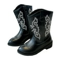 thumbnail image 1 of Girl's Cowboy Boots Trendy Embroidery Leather Zip up Mid Calf Western Cowgirl Booties Round Toe Chunky Heel Fall Winter Boots Black 2 Big Kids, 1 of 4