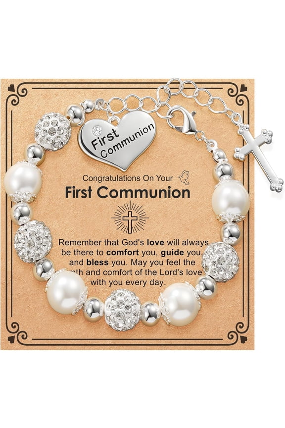 Girl's Cross Bracelet, Catholic Jewelry Gift for Kids Daughter Goddaughter Granddaughter 6+2 Inches