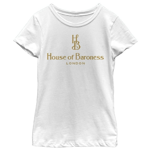 Girl's Cruella House of Baroness London Logo Gold  Graphic Tee White Small