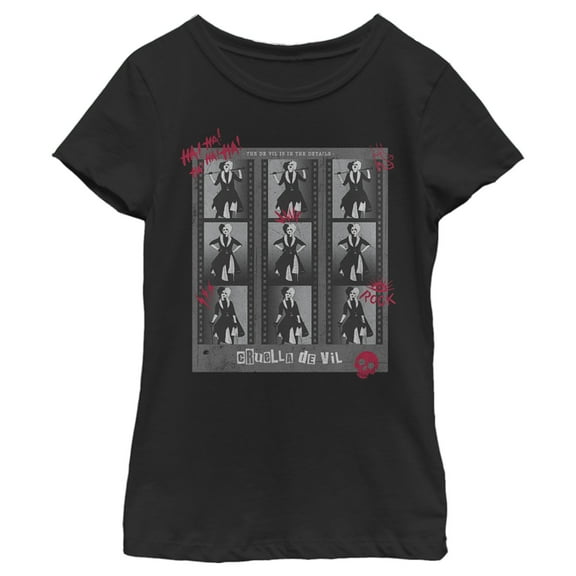 Girl's Cruella Photo Negatives Graphic Tee Black Large