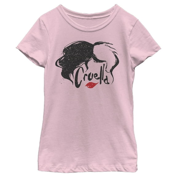 Girl's Cruella Red Lips Logo  Graphic Tee Light Pink Large