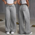 thumbnail image 1 of Girl's Cute Bow Print Jeans - High Waist Elastic Wide Leg Denim Pants with Zipper Fly & Pockets, 1 of 7