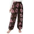 thumbnail image 1 of Girl's Cute Cartoon Bear Graphic Jogger Pajama Pants Elastic Waist Wide Leg Baggy Sweatpants Flannel Trousers, 1 of 4