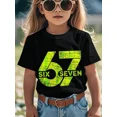 thumbnail image 1 of Girl's Cute Casual Distressed Number 67 Graphic T-Shirt, 1 of 8