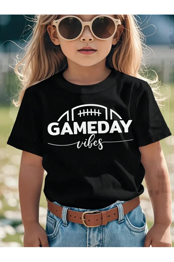 Girl's Cute Casual Gameday Vibes Football Graphic T-Shirt