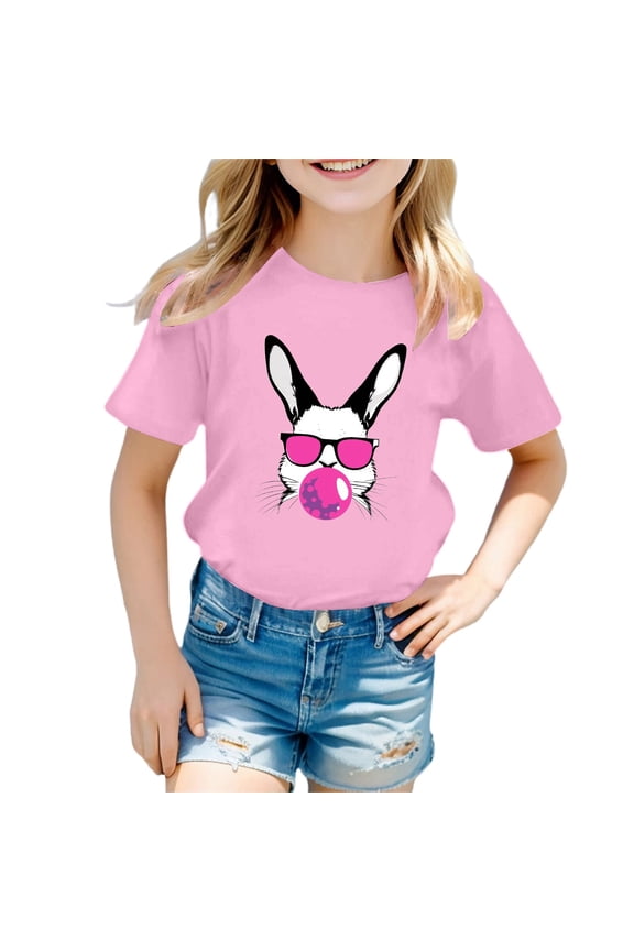 Girl's Cute Easter Print Round Neck Short Sleeved Casual T Shirt Top Mega64 Shirt Light Shirts for Kids Toddler Girl Shirt 2t Girls Tee Shirt Girls Long Sleeve Thermal Camisole Girls T Shirts for Kid