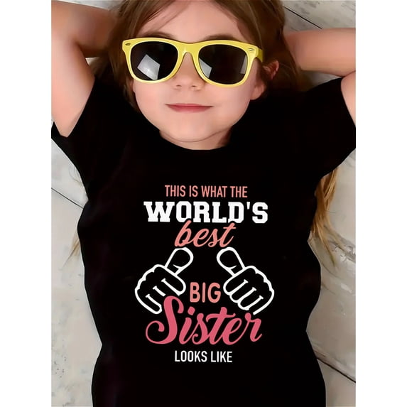 Girl's Cute Funny Best Big Sister Graphic Print T-Shirt