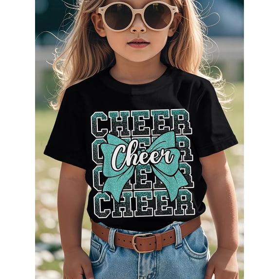 Girl's Cute Glitter Cheer Bow T-Shirt