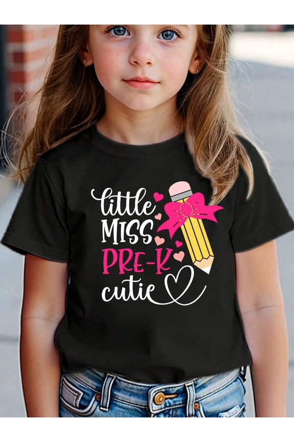Girl's Cute Graphic Pre-K Cutie Pencil Cotton T-Shirt