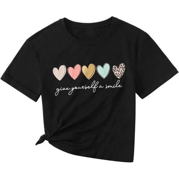 Girl's Cute Short Sleeve Round Neck Graphic Tee Casual Pullover T Shirt