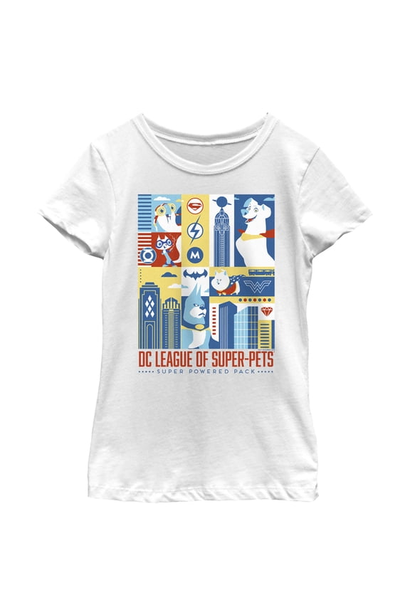 Girl's DC League of Super-Pets City Character Panels Graphic Tee White Large