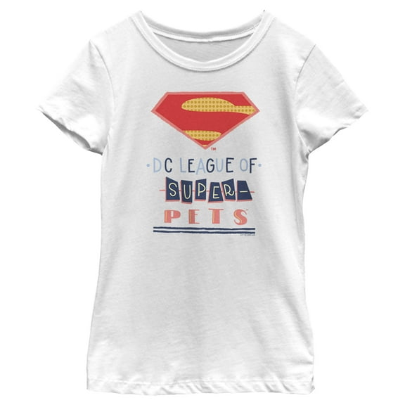 Girl's DC League of Super-Pets Dotted Superman Crest  Graphic Tee White X Large