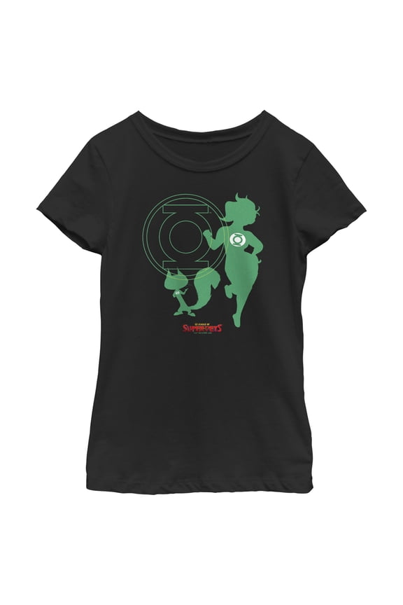 Girl's DC League of Super-Pets Green Lantern and Chip Silhouettes Graphic Tee Black Medium