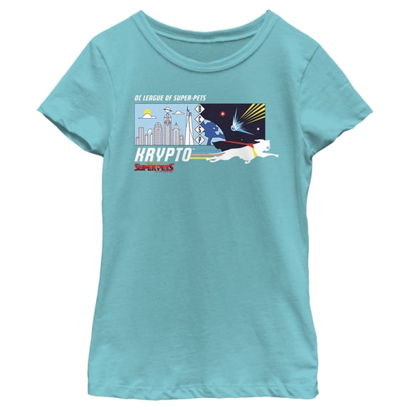 Girl's DC League of Super-Pets Krypto Meteor Graphic Tee Tahiti Blue Medium