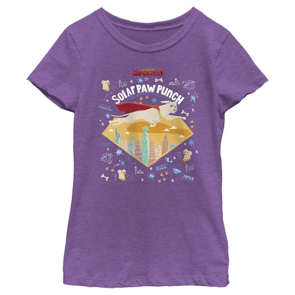 Girl's DC League of Super-Pets Krypto Solar Paw Punch  Graphic Tee Purple Berry X Large