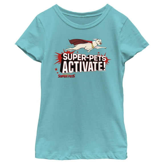 Girl's DC League of Super-Pets Krypto Super-Pets Activate  Graphic Tee Tahiti Blue Large