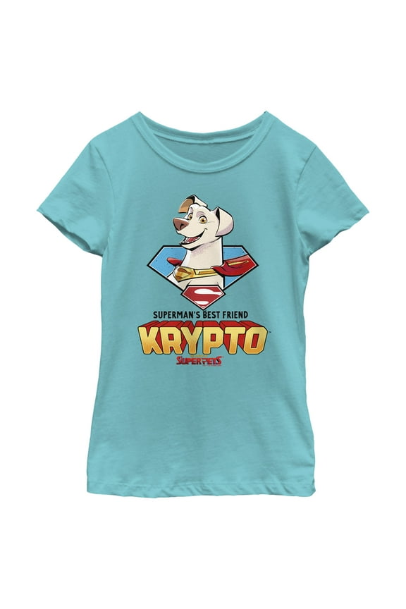 Girl's DC League of Super-Pets Krypto Superman's Best Friend Graphic Tee Tahiti Blue Medium