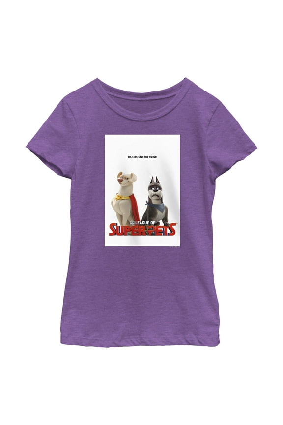 Girl's DC League of Super-Pets Krypto and Ace Poster Graphic Tee Purple Berry Medium