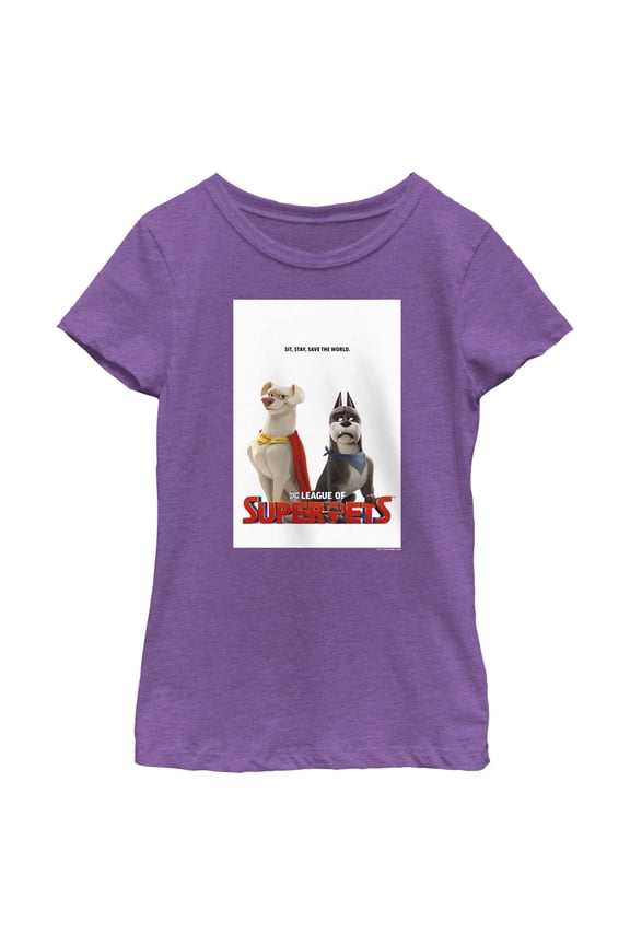 Girl's DC League of Super-Pets Krypto and Ace Poster Graphic Tee Purple Berry Small