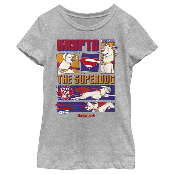 Girl's DC League of Super-Pets Krypto the Superdog  Graphic Tee Athletic Heather X Small