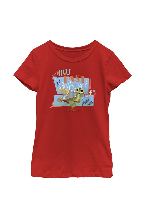 Girl's DC League of Super-Pets Merton How Fast Can You Go? Graphic Tee Red Medium