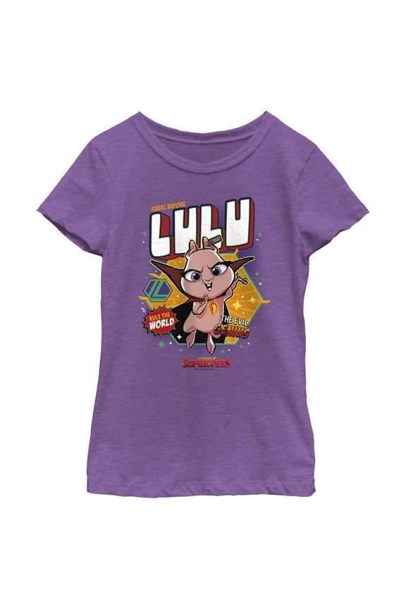 Girl's DC League of Super-Pets Rule the World Lulu Badge Graphic Tee Purple Berry X Small