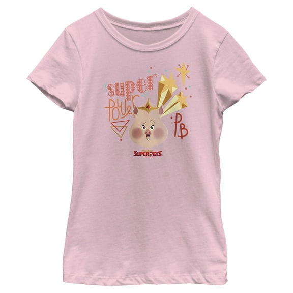 Girl's DC League of Super-Pets Super Power PB Pig  Graphic Tee Light Pink Small