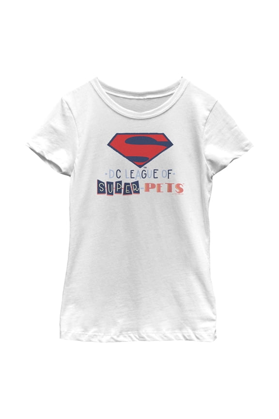 Girl's DC League of Super-Pets Superman Logo Cutouts  Graphic Tee White Large