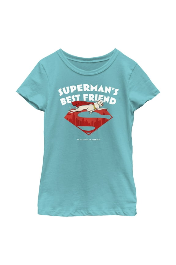 Girl's DC League of Super-Pets Superman's Best Friend Flying Krypto  Graphic Tee Tahiti Blue X Small