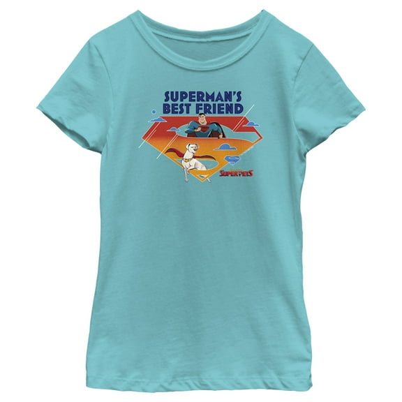 Girl's DC League of Super-Pets Superman's Best Friend Logo  Graphic Tee Tahiti Blue Small