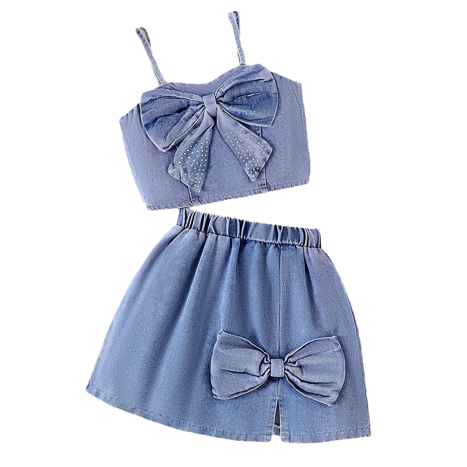 Girls S/S Denim Bow Top