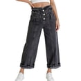 thumbnail image 1 of Girl's Denim Pants Trendy Wide Leg Jeans High Waisted Stretchy Loose Cropped Pants with Button Fly, 1 of 6