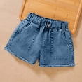 thumbnail image 1 of Girl's Denim Pull on Shorts, Lightweight Casual Jean Shorts Elastic Waist Comfy Short Pants Blue 5-6Y, 1 of 4