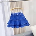 thumbnail image 1 of Girl's Denim Ruffle Skirts Mini Flared Pleated Toddler Jean Short Skirt with Pocket Blue 3-4Y, 1 of 5