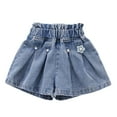 thumbnail image 1 of Girl's Denim Skirts Mini Flared Pleated Jean Skorts with Shorts Underneath Toddler High Waist Elastic Waist Jeans Shorts, 1 of 5