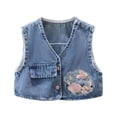 thumbnail image 1 of Girl's Denim Vest Jackets Lapel Button Down Embroidery Lace Outwear Fashion Casual Fall Outwear With Pockets (2T, Blue), 1 of 5