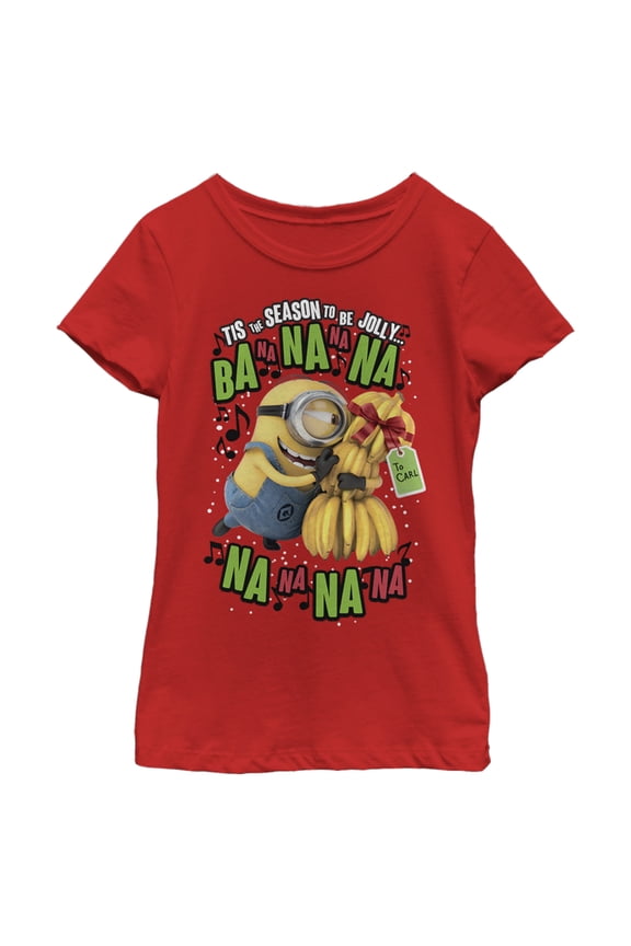 Girl's Despicable Me Christmas Carols Minons Banana  Graphic Tee Red X Large