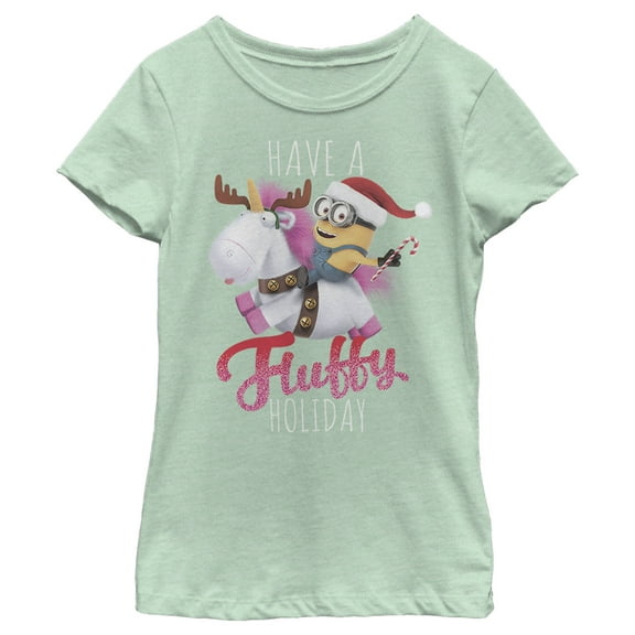Girl's Despicable Me Christmas Minions Have A Fluffy Day Unicorn  Graphic Tee Mint X Small