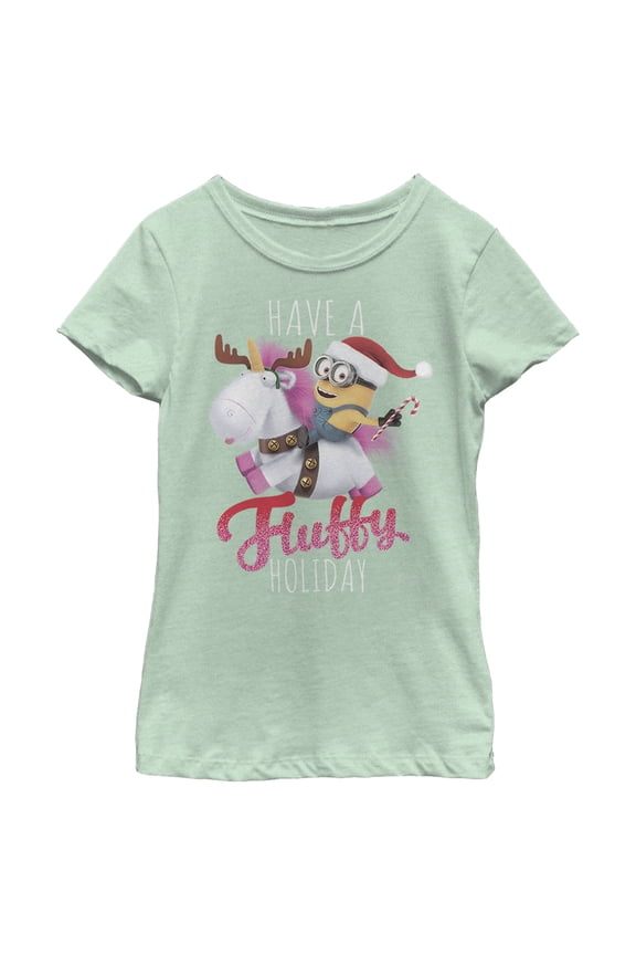Girl's Despicable Me Christmas Minions Have A Fluffy Day Unicorn  Graphic Tee Mint X Small